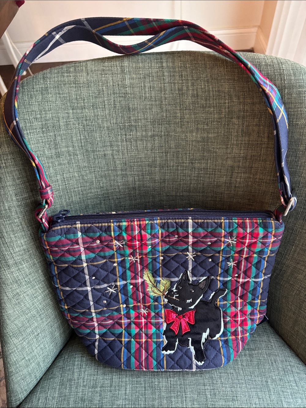Vera Bradley quilted tartan Plaid Shoulder Bag Scottie Dog holiday purse cute